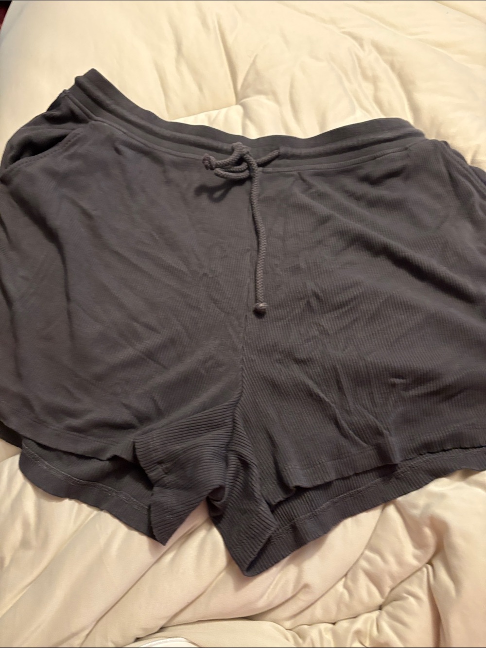 Lou & Grey Charcoal Gray Ribbed Lounge Shorts